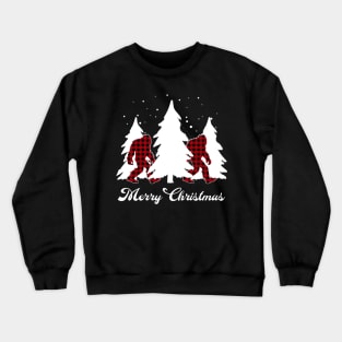 Buffalo Plaid Bigfoot Merry Christmas Tree Xmas Sasquatch Crewneck Sweatshirt